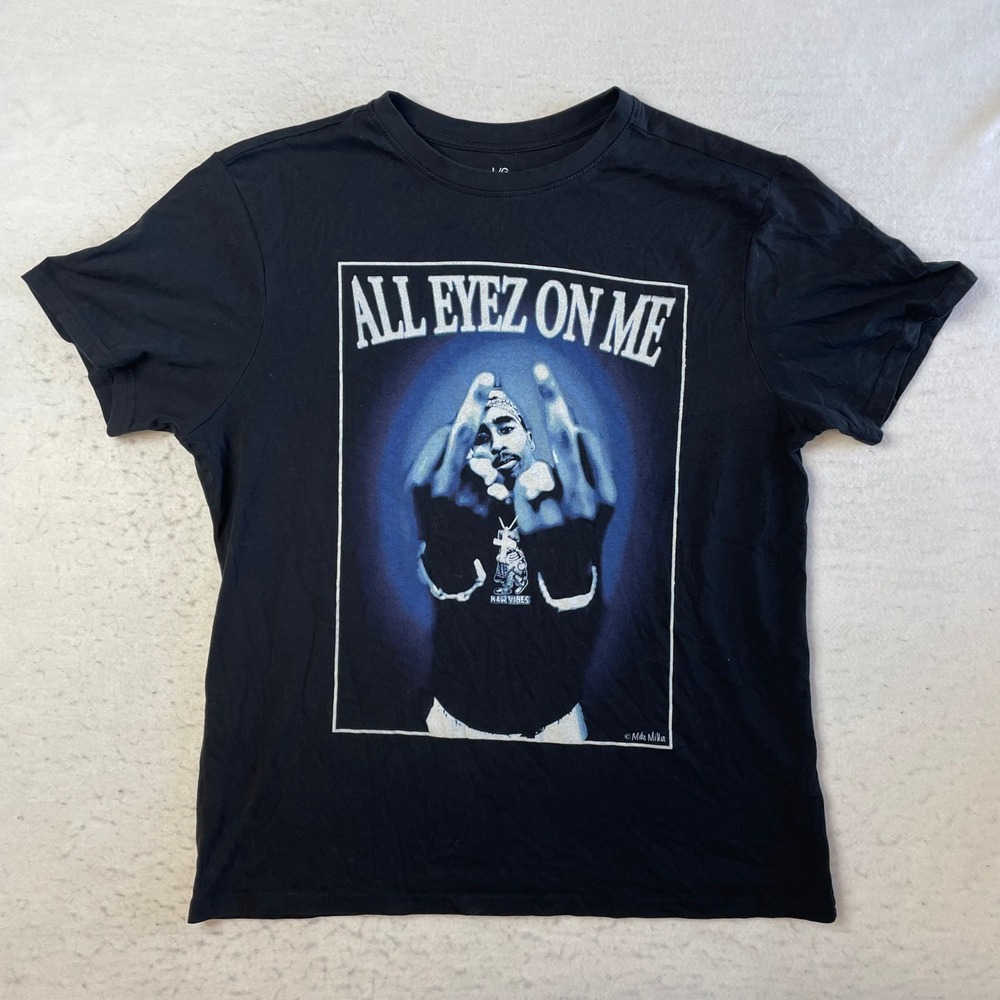 Bravado 2Pac Graphic T-Shirt Large Black All Eyez On Me Rap Tee Short Sleeve